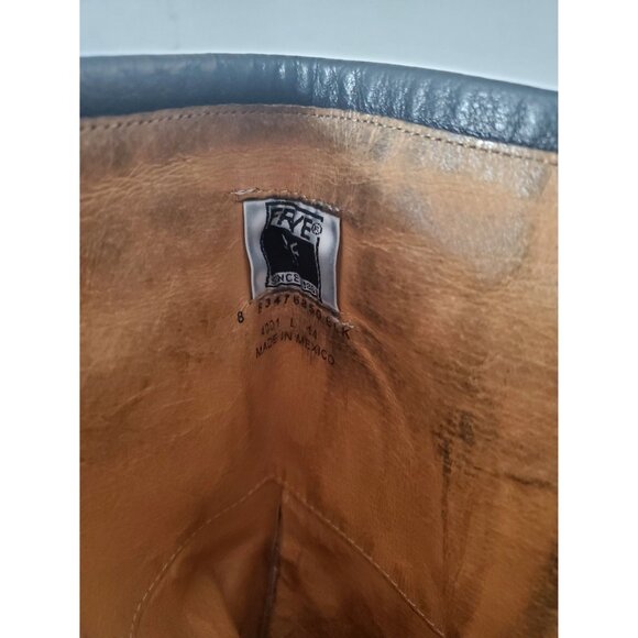 Vintage Frye Black Leather Knee-High Boots With Buckle & Zipper Detail Size 8 - Picture 8 of 10